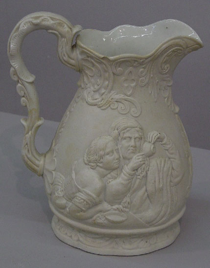 ENGLISH SALT GLAZE PITCHER. Acanthus scr