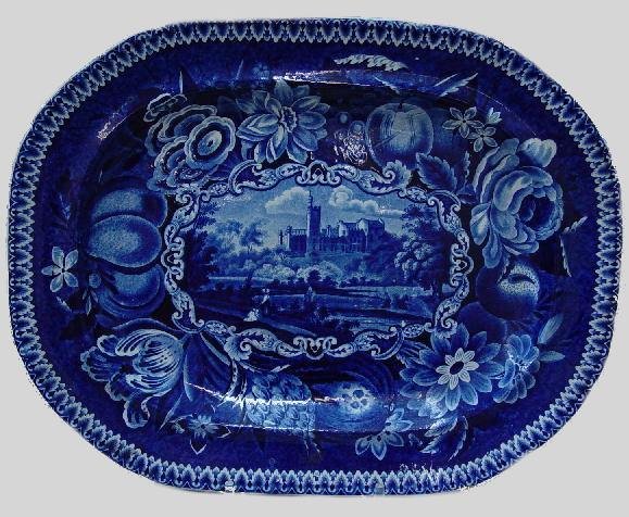 DARK BLUE STAFFORDSHIRE PLATTER. Marked o