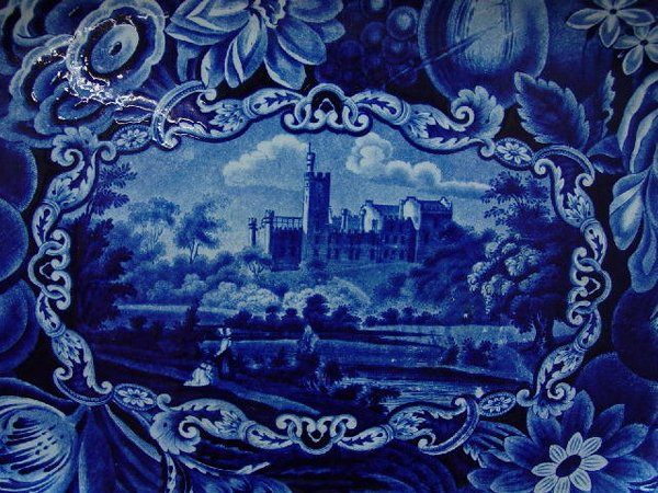 DARK BLUE STAFFORDSHIRE PLATTER. Marked o - 2