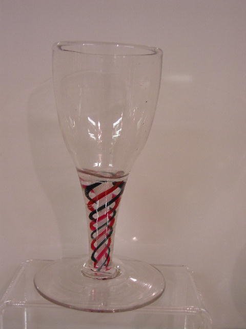 BLOWN GLASS CORDIAL. Clear with a red, d