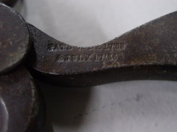 EARLY WROUGHT IRON HANDCUFFS. "Pat'd. Ju - 2