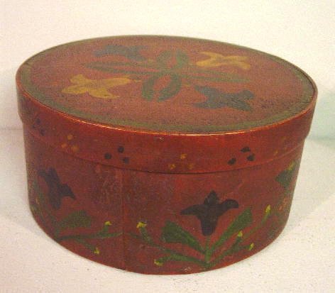 DECORATED PANTRY BOX. Round bentwood box with ori
