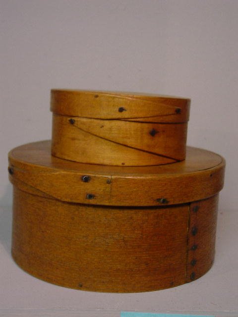 TWO BENTWOOD PANTRY BOXES. The larger has lapped s