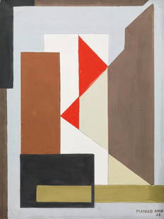 Manlio Rho - Senza titolo: Manlio Rho (Como 1901 - 1957) Senza titolo , 1936 Tempera su carta applicata su tela cm. 40x30 Firma e data in basso a destra: Manlio Rho / 36. Al verso sul telaio: etichetta Federazione Fascista Prof