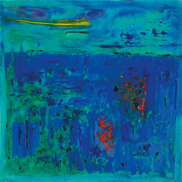 Antonio Corpora: Acrilico su tela cm. 100x100 Firma in basso a destra: Corpora; firma e titolo al verso sulla tela: Corpora / La nuova terra. Certificato su foto Archivio Antonio Corpora.