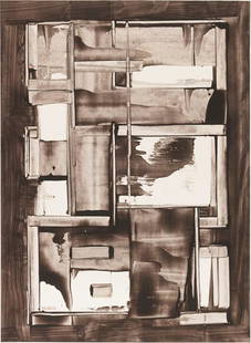 Manlio Rho (Como 1901 - 1957): Composizione Inchiostro su carta incollata su cartone cm. 47,2x34,7 (luce) Firma in basso a sinistra: M. Rho.