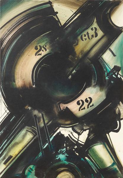 Gianni Bertini (Pisa 1922 - 2010): Le cyclope égaré, 1959 Acrilico su tela cm. 55x38 Firma, titolo, data e numeri al verso sulla tela: Gianni Bertini / Le cyclope égaré / 1959 / 10P / RG16L9: etichetta Archivio Gian