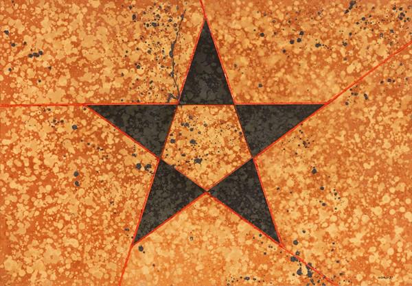 Gilberto Zorio (Andorno Micca (Bi) 1944): Stella, 1989 Vernici, sabbia e tecnica mista su cartone cm. 74x105 Firma e data in basso a destra: G. Zorio 89. Al verso, su una faesite di supporto: etichetta Galleria Cesarea, Genova, con n. 4026. F