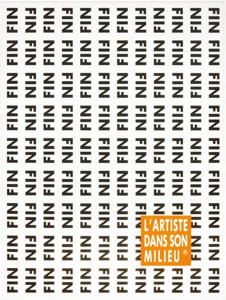 Philippe Cazal (La Redorte 1948): Fin (...), 1990 Fotografia in bianco e nero plastificata, adesivo serigrafato, cornice metallica cm. 160x120 (con cornice) Al verso: etichetta dell'artista con dati dell'opera e indicazione 1 ex expos