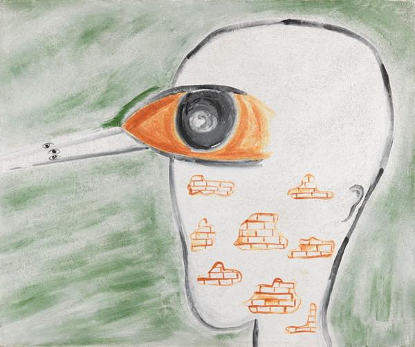 Enzo Cucchi (Morro d'Alba (An) 1949): Memoria, 1996 Affresco su tela cm. 100x120 Data e firma al verso, su un pannello di supporto: 1996 / Enzo Cucchi: etichetta Galerie Bischofberger, Zürich, con n. A31. Storia Galleria Bischofberge