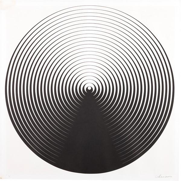 Getulio Alviani (Udine 1939 - Milano 2018): Senza titolo / Cromia spettrologica, (1964) Litografia, es. 1/75 cm. 70x69,5 Firma in basso a destra: Alviani, tiratura in basso a sinistra: 1/75; scritta e firma al verso: [...] / Lito / Alviani / al