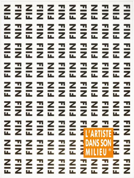 Philippe Cazal (La Redorte 1948): Fin (...), 1990 Fotografia in bianco e nero plastificata, adesivo serigrafato, cornice metallica cm. 160x120 (con cornice) Al verso: etichetta dell'artista con dati dell'opera e indicazione 1er exposi