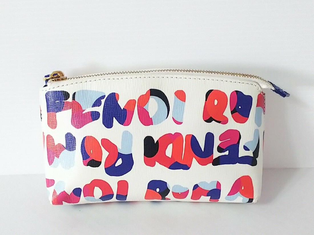 FENDI POUCH: Brand: FENDI Style: Pouch Color: Ivory, Navy, Multi Material: PVC All Bidhaus items come with an Authenticity Guarantee. Unless specified above, item does not come with box, papers, dust-bags, or auth
