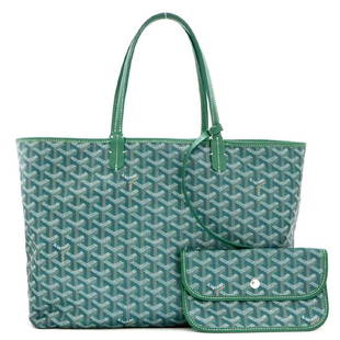 GOYARD HAND BAG: Brand: GOYARD Style: Hand bag Color: Green Material: Canvas Country/Region of Manufacture: France Size: Medium Metal: Coated canvas Metal Purity: Unknown Bag Height: 10.43 Bag Depth: 5.31 Bag Length: