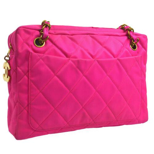 CHANEL Shoulder Bag: Brand: CHANEL Style: Shoulder Bag Material: Nylon Color: Neon Pink Size: Medium Width: 11.8 Height: 8.7 Depth: 2.8 Country of Origin: France Comes With: All Bidhaus items come with a 100%