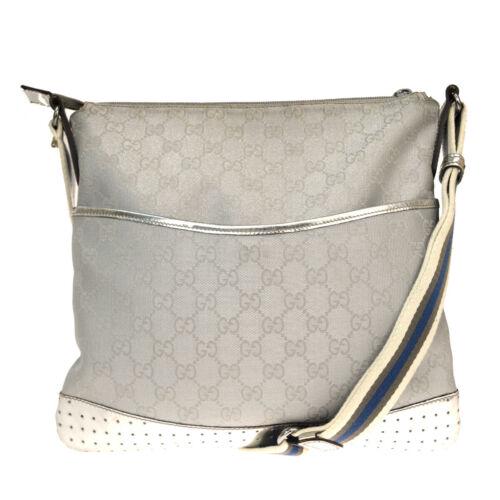 Gucci , Shoulder Bag: Brand: Gucci Style: Shoulder bag Material: Nylon, Patent leather Color: Silver Size: 10.62'' x 11.81'' x 0.59'' Width: Height: Depth: Country of Origin: Italy Comes With: All Bidhaus items come wi