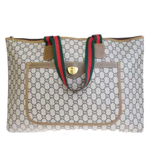 GUCCI Sherry shoulder bag: Brand: Gucci Style: Shoulder Bag Material: Leather, PVC Color: Brown Size: Width: 17.3 Height: 12.2 Depth: 3.9 Country of Origin: Medium Comes With: All Bidhaus items come with a 100% money-back authe