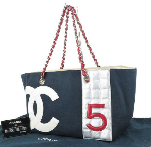 CHANEL Leathe No. Tote: Brand: CHANEL Style: Totes & Shoppers Material: Canvas Color: Blue Size: Width: 15.7 (bag top) Height: 7 Depth: 5.9 Country of Origin: Medium Comes With: All Bidhaus items come with a 100% money-back 