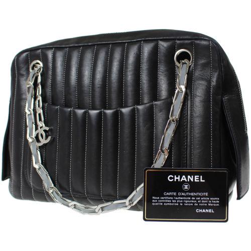 CHANELademoiselle shoulder: Brand: CHANEL Style: Shoulder Bag Material: Lambskin, Leather Color: Black Size: Width: 10.6 Height: 7.8 Depth: 3.3 Country of Origin: Medium Comes With: All Bidhaus items come with a 100% money-back 