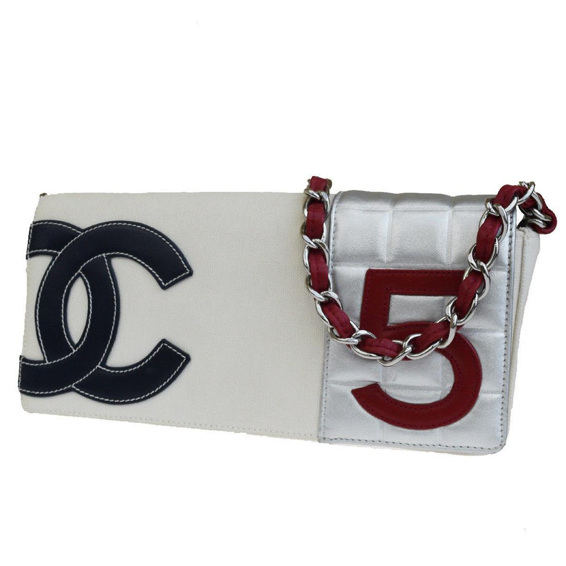 CHANEL No. shoulder: Brand: CHANEL Style: Shoulder Bag Material: Canvas, Leather Color: White Size: Width: 9.4 Height: 4.7 Depth: 1.6 Country of Origin: Medium Comes With: All Bidhaus items come with a 100% money-back aut
