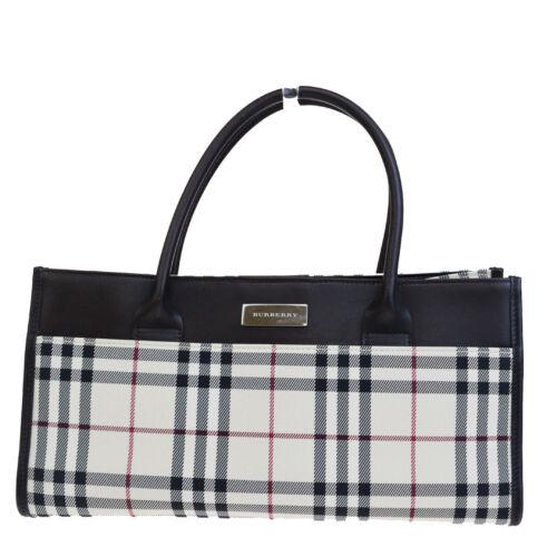 BURBERRY Logo Nova Check Tote: Brand: Burberry Style: Hand Bag Material: Canvas, Leather Color: Brown Size: Width: 11.8 Height: 5.9 Depth: 3.1 Country of Origin: Medium Comes With: All Bidhaus items come with a 100% money-back auth