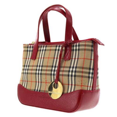 Burberry Classic Checkg O: Brand: Burberrys Style: Hand Bag Material: Canvas, Leather Color: Beige Red Size: Width: 8.2 Height: 6.2 Depth: 3.5 Country of Origin: Medium Comes With: All Bidhaus items come with a 100% money-back