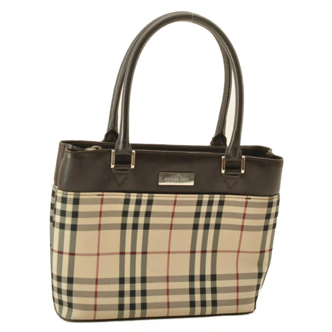 Authentic BURBERRY Nova Check Canvas Hand Bag Beige: Brand: BURBERRY Style: Hand Bag Material: Canvas Color: Beige Size (Inches): W9.05 x H7.08 x D3.14inch(Approx) Country of Origin: - Exterior Condition: Canvas : minor loose shape, rubbing, dirt, partl