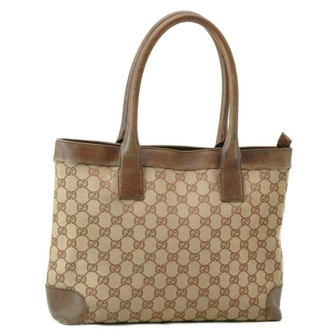 Authentic GUCCI Canvas Tote Bag: Brand: GUCCI Style: Tote Bag Material: Canvas Color: Brown Size: W12.2 x H9.44 x D3.93inch/ Shoulder Drop 6.69Inch(Approx) Country of Origin: Italy Comes With: There is no item box and dust bag. We wi
