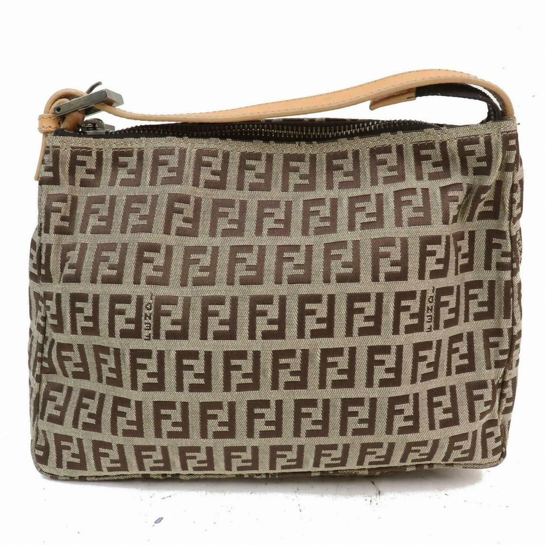 Authentic Fendi Canvas Accessories Pouch: Brand: Fendi Style: Accessories Pouch Material: Canvas Color: Browns Size: Height: 6.69 inch(approx) /17 cm(approx) Depth: 3.93 inch(approx) /10 cm(approx) Width: 9.05 inch(approx) /23 cm(approx) Come
