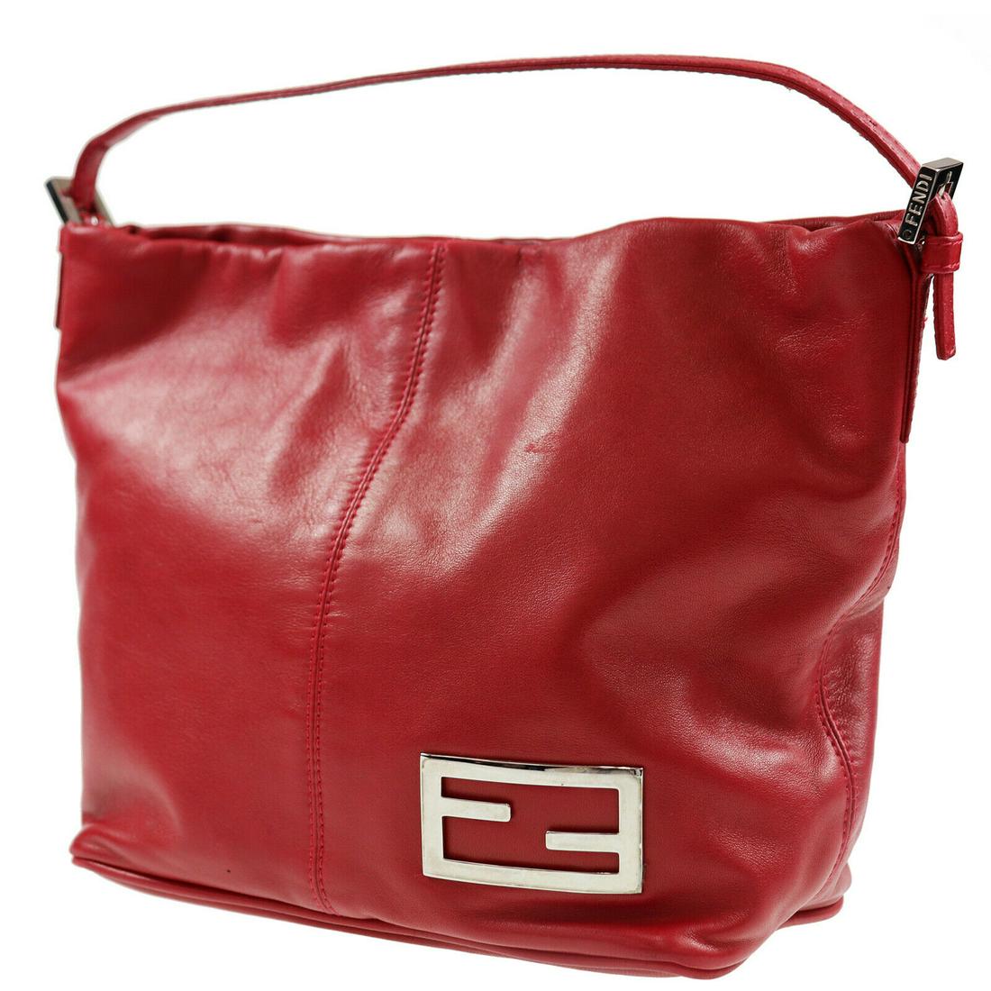 Authentic Fendi Leather Hand Bag: Brand: Fendi Style: Hand Bag Material: Leather Color: Red Size: Medium Country of Origin: Italy All Bidhaus items come with a 100% money-back authenticity guarantee. Please refer to images carefully f