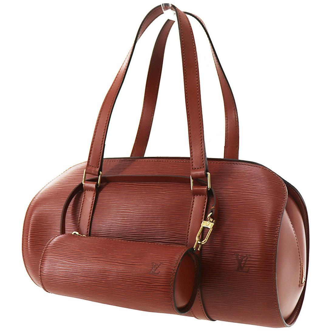 Authentic Louis Vuitton Brown Epi Leather: Brand: Louis Vuitton Material: Epi Leather Color: Brown Size: H 5.9 x D 3.9 x L 12.2,Handle 17.7 Made In: Italy Comes with: Mini Pouch. All Bidhaus items come with a 100% money-back authenticity guara