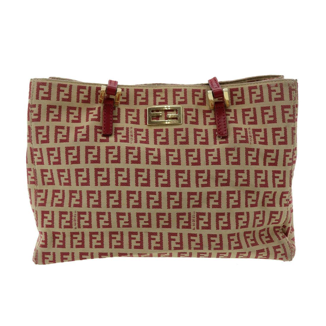 Authentic Red, Beige Fendi Hand Bag: Brand: Fendi Style: Hand Bag Material: Canvas Leather Color: Red, Beige Size (Inches): H 8.2 x D 2.3 x L 10.8Handle: 14.1 Comes With: All Bidhaus items come with a 100% money-back authenticity guarant