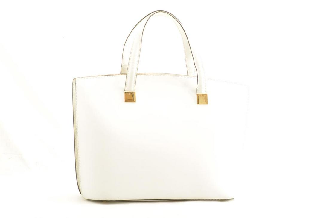 CELINE Leather Hand Bag: Brand: CELINE Style: Hand Bag Material: Leather Color: White Size (Inches): W15.35 x H11.02 x D5.51inch / Handle Drop 5.51inch(Approx) Exterior Condition: Leather : stain, rubbing, minor lose shape --