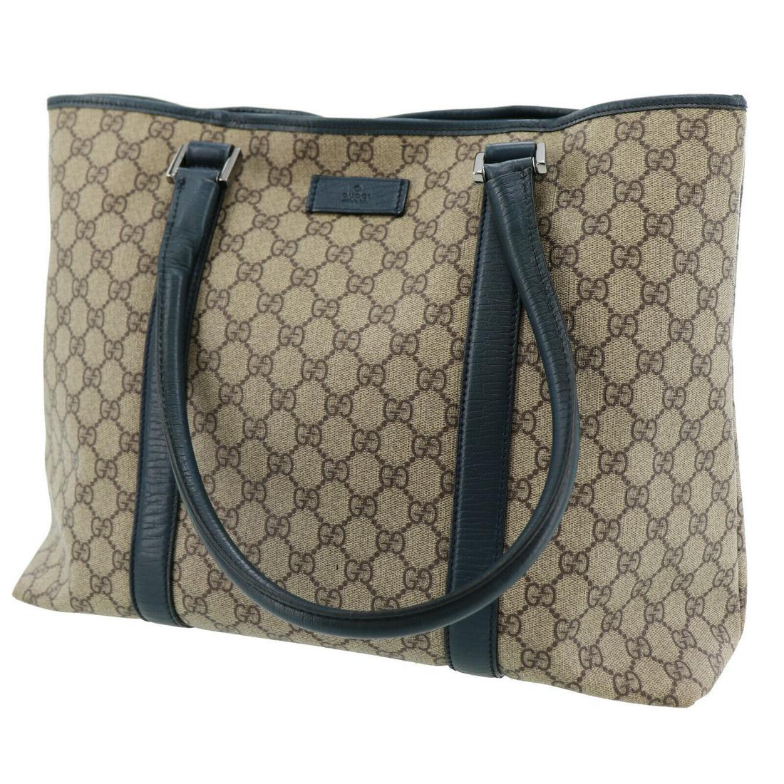 Authentic Gucci PVC Leather Hand Bag: Brand: Gucci Material: PVC Leather Style: Hand Bag Color: Brown Blue Size(Inch): H 11.8 x D 5.9 x L 15.3 Handle. 24.0 Country of Origin: Italy All Bidhaus items come with a 100% money-back authenticit
