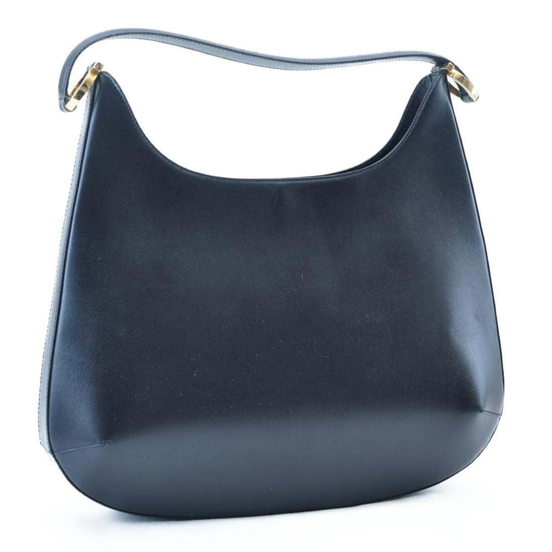 SALVATORE FERRAGAMO Gancini Leather Shoulder Bag: Brand: SALVATORE FERRAGAMO Style: Shoulder Bag Material: Leather Color: Black Size (Inches): W14.17 x H10.62 x D1.96" / Shoulder Drop 9.05"(Approx) Exterior Condition: Leather : scratches, rubbing, mi