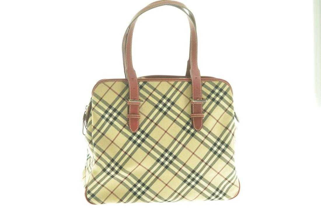 BURBERRY Nova Check Hand Bag: Brand: BURBERRY Style: Shoulder Bag Material: Nova Check Canvas Color: Beige Size (Inches): W11.81 x H13.38 x D5.11" / Shoulder Drop 7.08-8.66"(Approx) Exterior Condition: Nova Check Canvas : minor lo