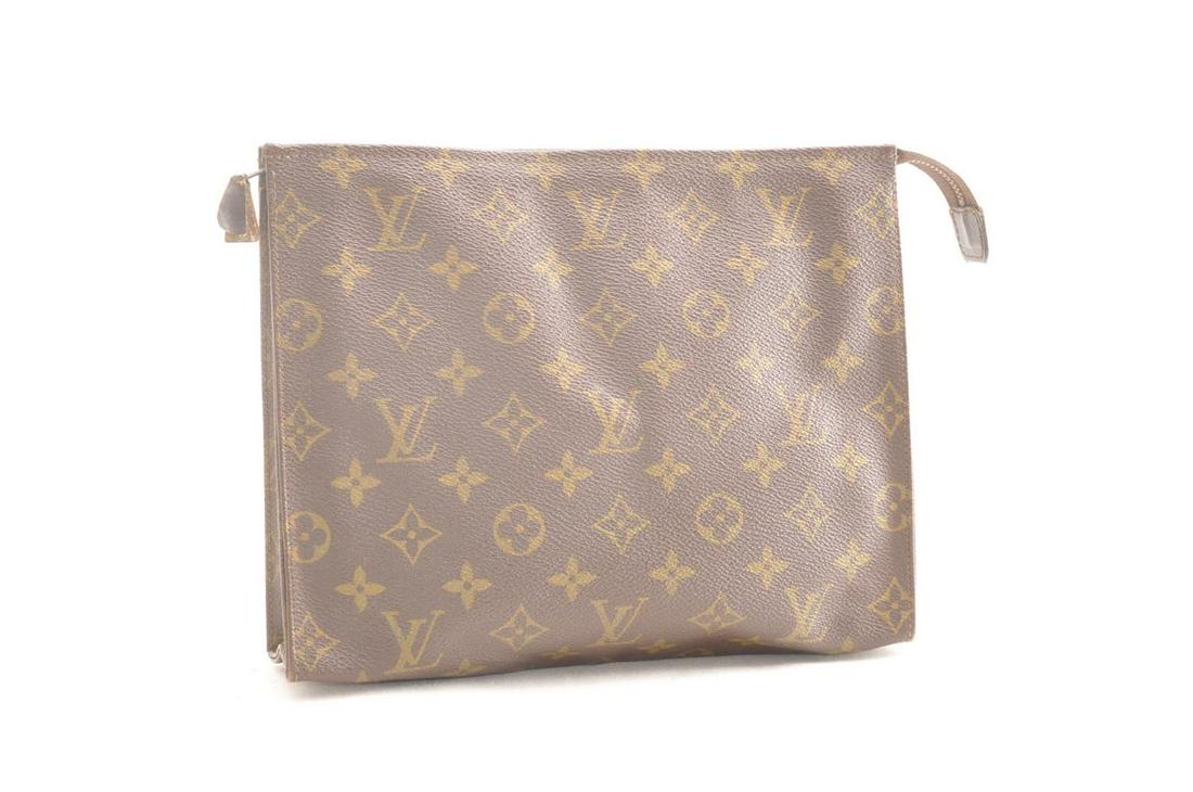 Authentic LOUIS VUITTON Monogram Poche: Brand: LOUIS VUITTON Material: Monogram Canvas Style: Pouch Color: Monogram Size(inch): W9.8 x H7 x D2â€³(Approx) Country of Origin: France Accessory: There is no item box and dust bag. We will se