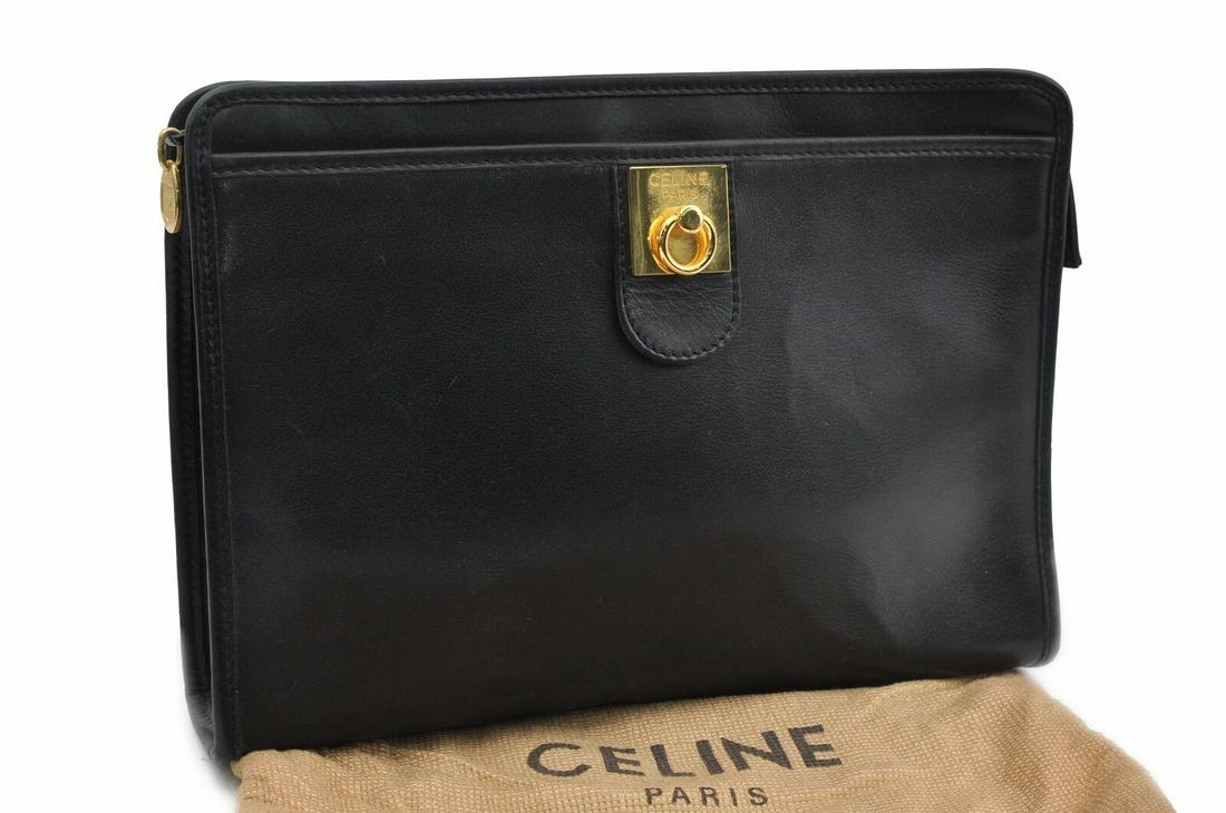 Authentic CELINE Leather Clutch: Brand: CELINE Material: Leather Style: Clutch Bag Color: Black Country of Origin: Italy All Bidhaus items come with a 100% money-back authenticity guarantee. Please refer to images carefully for condi