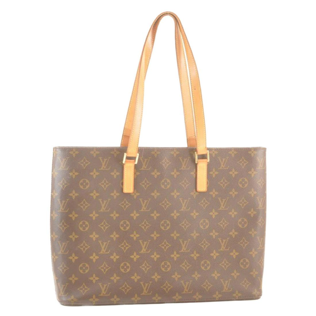 Authentic Louis Vuitton Monogram Luco Tote: Brand: Louis Vuitton Style: Tote Bag Material: Monogram Canvas Color: Monogram Size (Inches): W16.1 Ã— H11.0 Ã— D8.2"(Approx) Exterior Condition: Monogram Canvas : Minor Loose Shape, Rubbing Lea