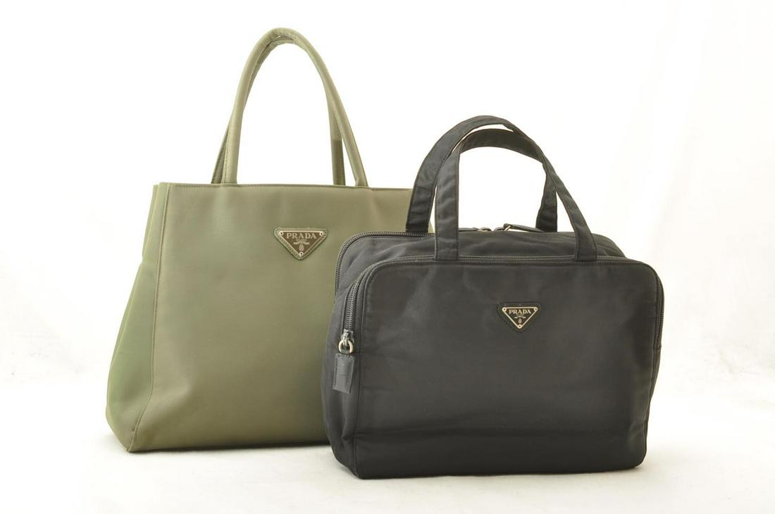 Authentic PRADA Nylon Hand Bag 2Set: Brand: PRADA Material: Nylon Style: Hand Bag Color: Black / Khaki Size(inch): â€“ Country of Origin: Italy Accessory: There is no item box and dust bag. We will send only the item which is put in