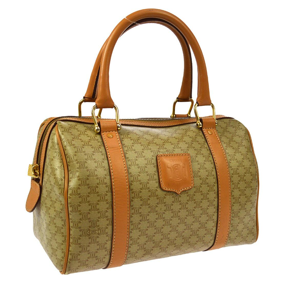 Authentic CELINE Macadam Pattern Hand Bag: Brand: CELINE Material: PVC, Leather Style: Hand Bag Color: Beige Size(inch): W10.6 x H6.7 x D5.9 " / Strap Drop: 4.7 Country of Origin: Italy Come with: - All Bidhaus items come with a 100% money-bac