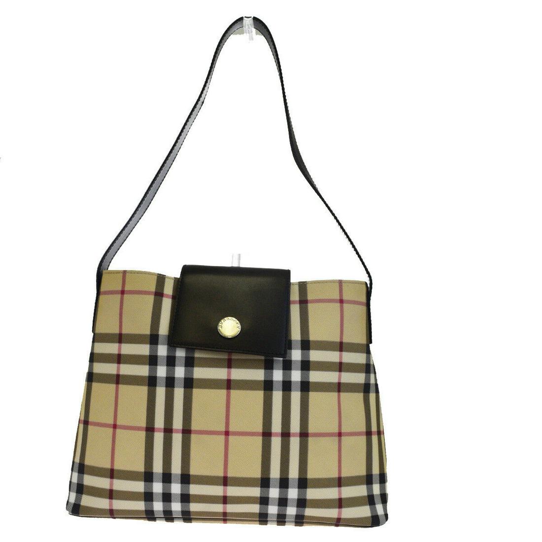 Authentic BURBERRY Leather Shoulder Bag: Brand: BURBERRY Material: PVC Leather Style: Shoulder Bag Color: Beige Size(inch): W 11.4 x H 8.7 x D 3.1 "(approx.) Country of Origin: Italy Come with: - All Bidhaus items come with a 100% money-back