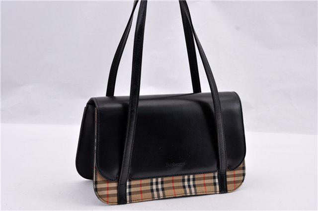 Authentic BURBERRYs Nova Check Canvas Leather Hand Bag: Brand: BURBERRYs Material: Leather/Canvas Style: Hand Bag Color: Black Size(inch): W9.3 x H5.5 x D3.5" / Handle Drop 6.3"(Approx) Country of Origin: - Accessory: There is no ItemBox and DustBag.We wil