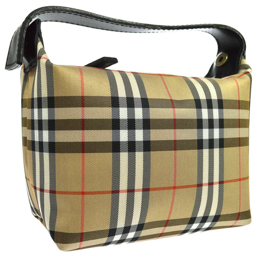 Authentic BURBERRY Classical Check Hand Bag: Brand: BURBERRY Material: PVC, Leather Style: Hand Bag Color: Brown, Black, Red Size(inch): W5.5 x H4.3 x D3.5 " Country of Origin: Italy Come with: - All Bidhaus items come with a 100% money-back aut