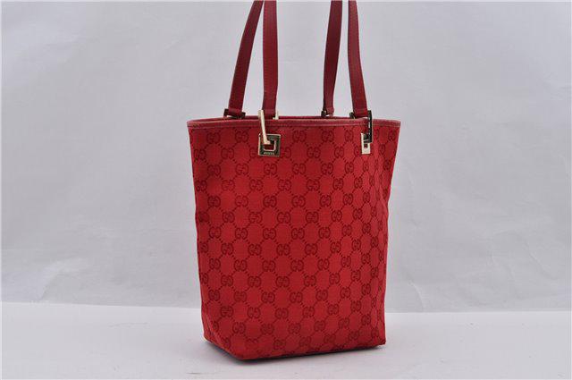 Authentic GUCCI Shoulder Tote Bag Canvas Leather: Brand: GUCCI Material: Canvas Style: Tote Bag Color: Red Size(inch): W6.7 x H9.4 x D3.9"/ Strap Drop 7.9"(Approx) Country of Origin: Italy Accessory: There is no ItemBox and DustBag.We will send only 