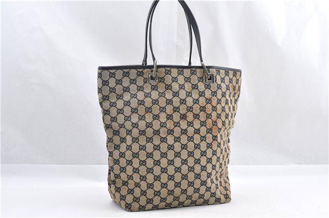 Authentic GUCCI Shoulder Tote Bag Canvas Leather: Brand: GUCCI Material: Canvas Style: Tote Bag Color: Black Size(inch): W13.8 x H12.2 x D4.7" / Handle Drop 6.7"(Approx) Country of Origin: Italy Accessory: There is no ItemBox and DustBag.We will send