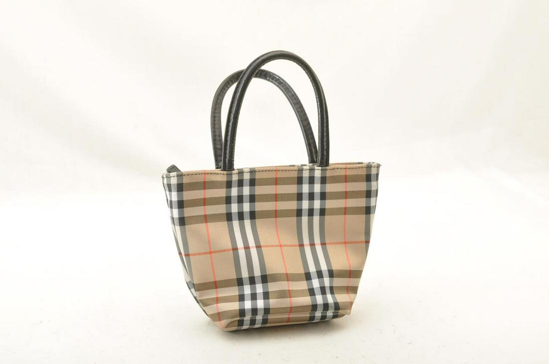 Authentic BURBERRY Nova Check Mini Hand Bag: Brand: Burberry Material: Nylon Style: Hand Bag Color: Brown Size(inch): W4.33 x H4.72 x D2.55inch(Approx) Country of Origin: Italy Accessory: There is no item box and dust bag. We will send only the