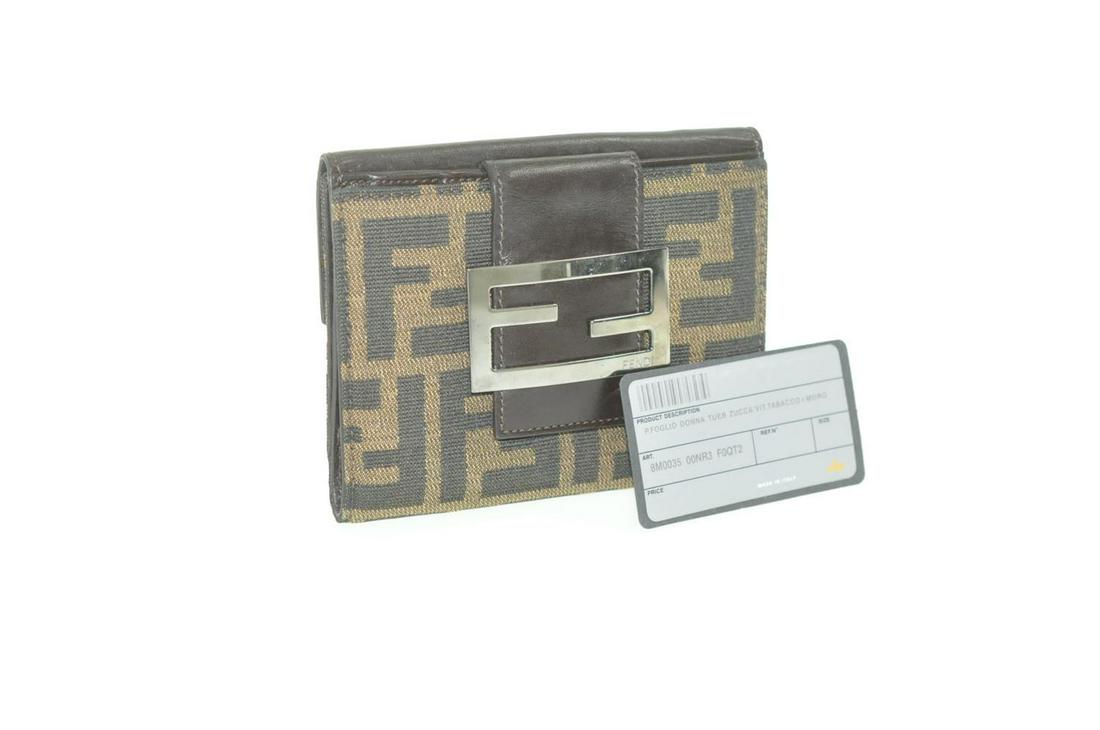 Authentic FENDI Zucca Nylon Wallet: Brand: FENDI Material: Zucca Canvas Style: Wallet Color: Khaki Size(inch): W5.11 x H3.93 x D0.78inch(Approx) Country of Origin: Italy Accessory: There is no item box and dust bag. We will send only th