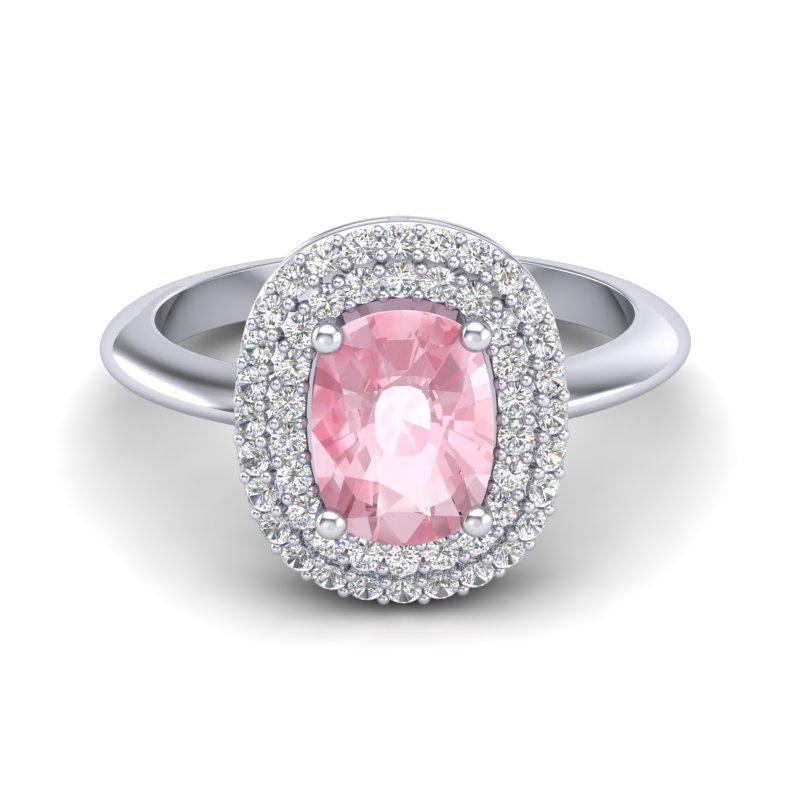 2.50 ctw Morganite & Micro Black Diamond Ring Halo 14k: 2.50 ctw Morganite & Micro Black Diamond Ring Halo 14k White Gold Designer Brand Luxury Jewelry, made in the USA Suggested Retail Price: $5,150 Factory offers perfect factory sizing, for all rings & c