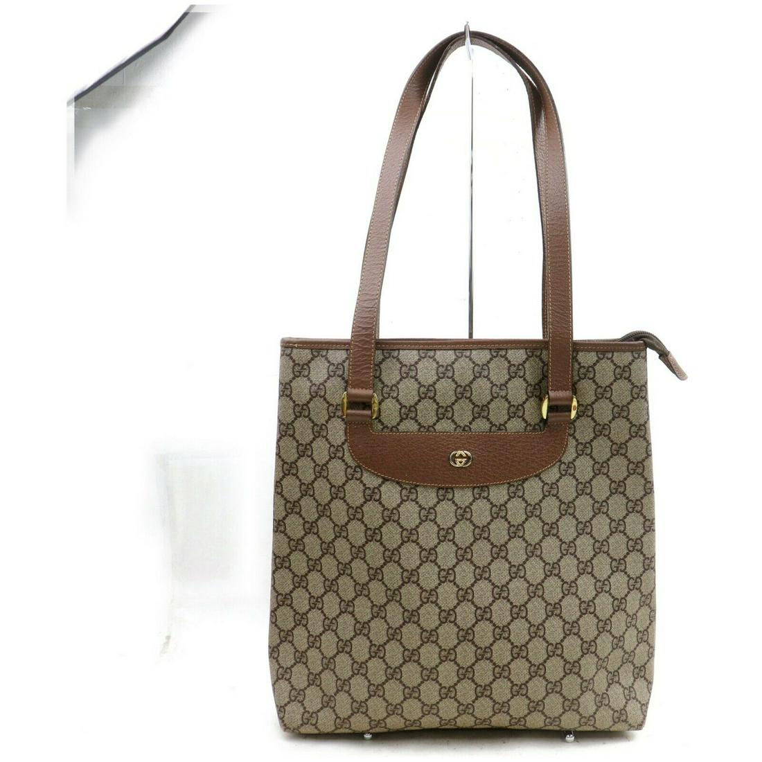 Authentic GUCCI GG Supreme Tote Bag: Brand: GUCCIMaterial: GG SupremeStyle: Tote BagColor: BrownsSize(inch): W11.8 inch(approx) /30 cm(approx) x H13.3 inch(approx) /34 cm(approx) x D3.14 inch(approx) /8 cm(approx) " / Strap Drop: Shoulde